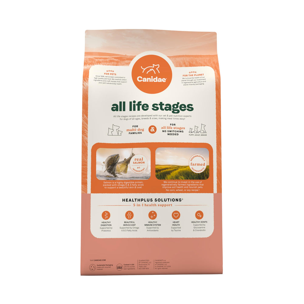 Canidae 5-lb dry dog food bag, ideal for small to medium homes.