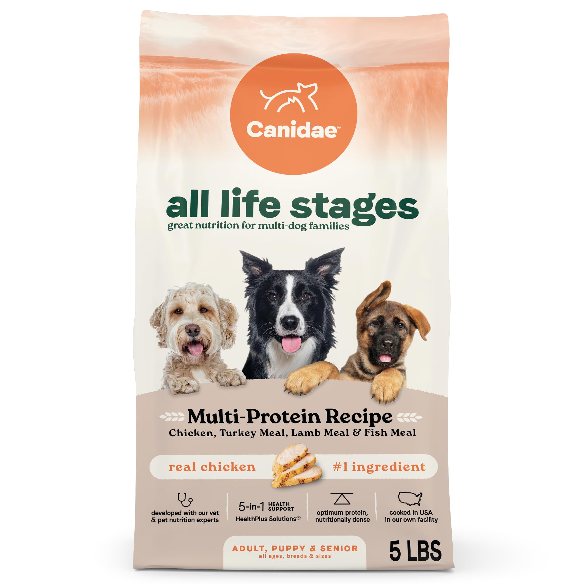 CANIDAE All Life Stages bag front view showing multi-age nutrition for dogs.