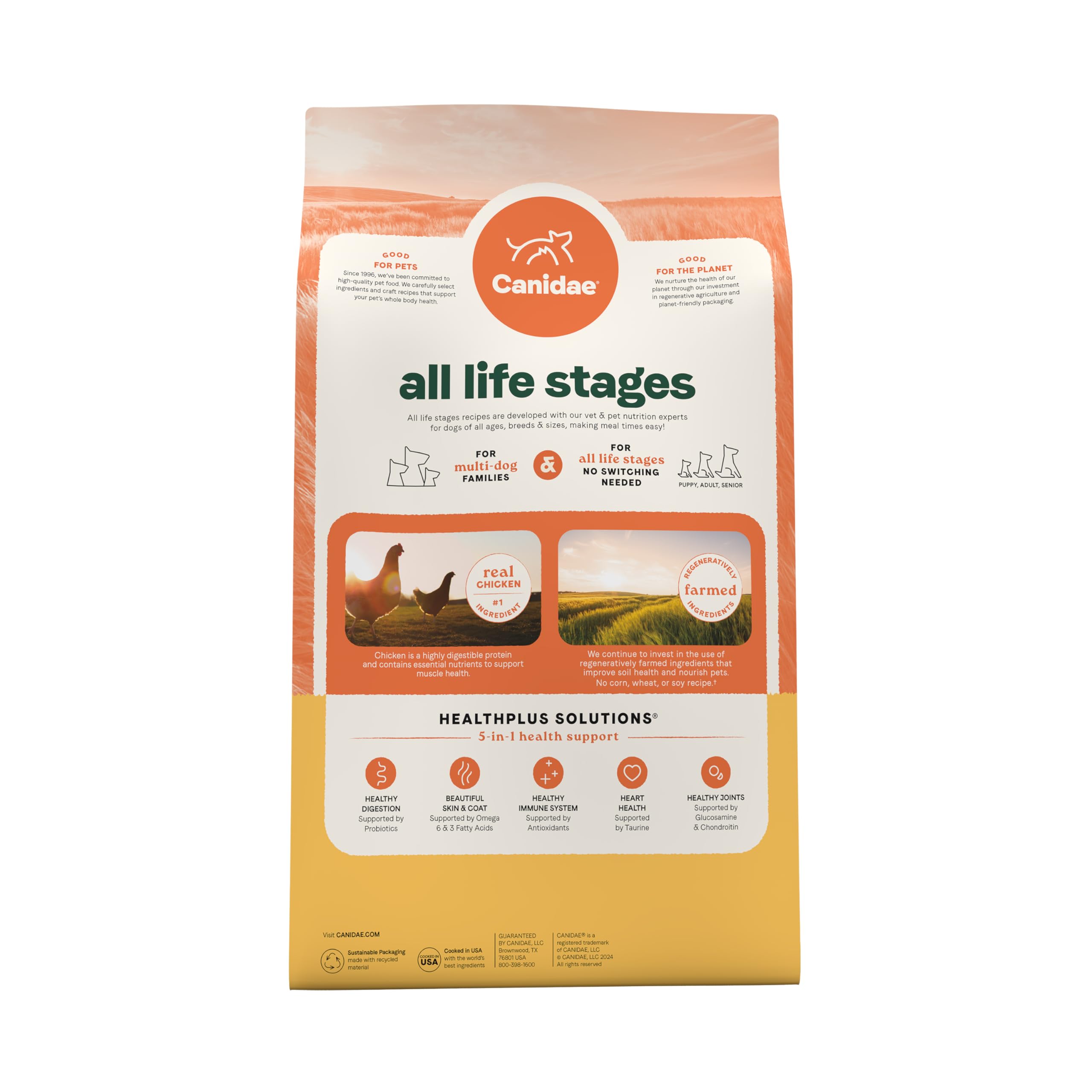 Canidae All Life Stages multi-dog serving scene illustrates versatile feeding for all life stages.