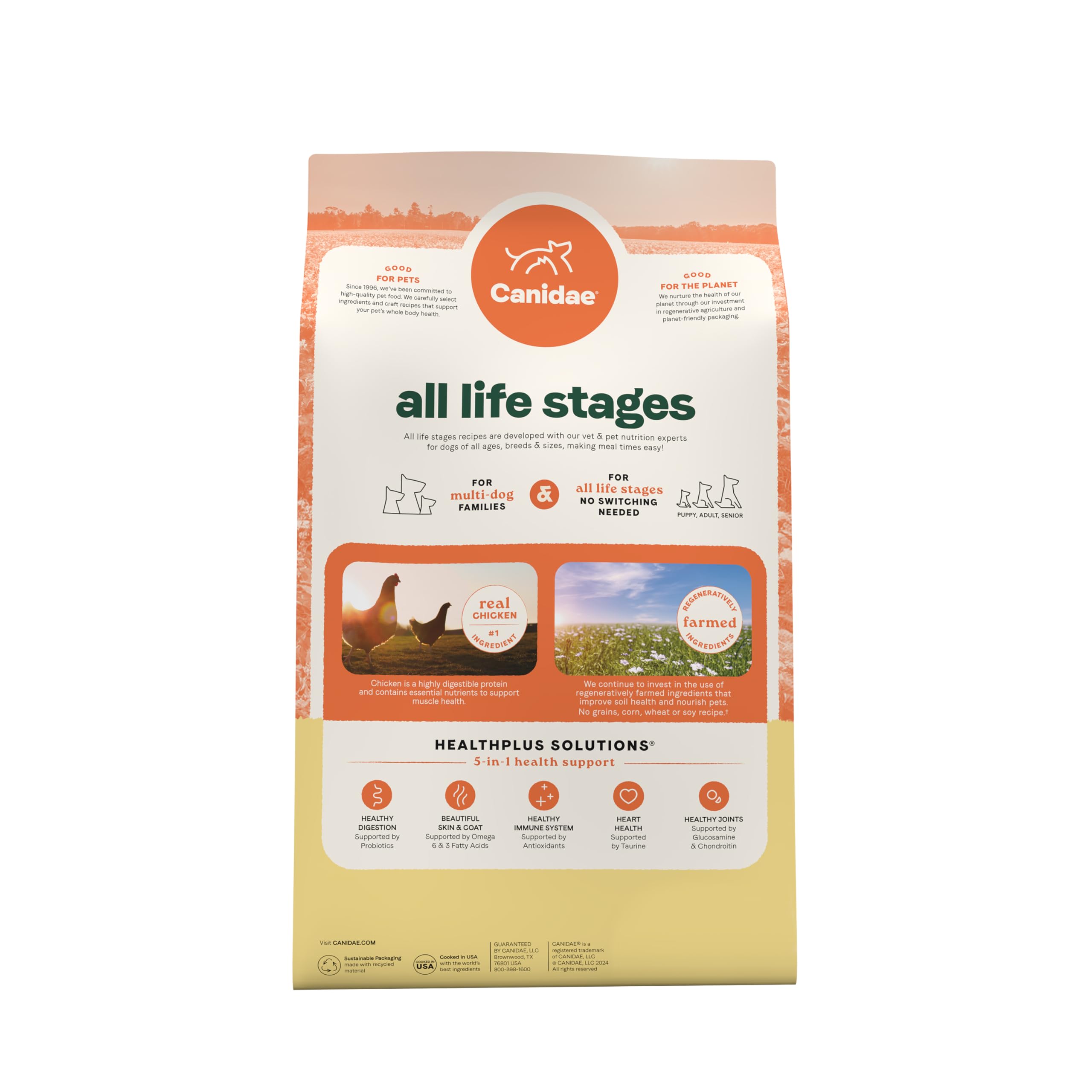 CANIDAE All Life Stages planet-friendly packaging emphasizing sustainability