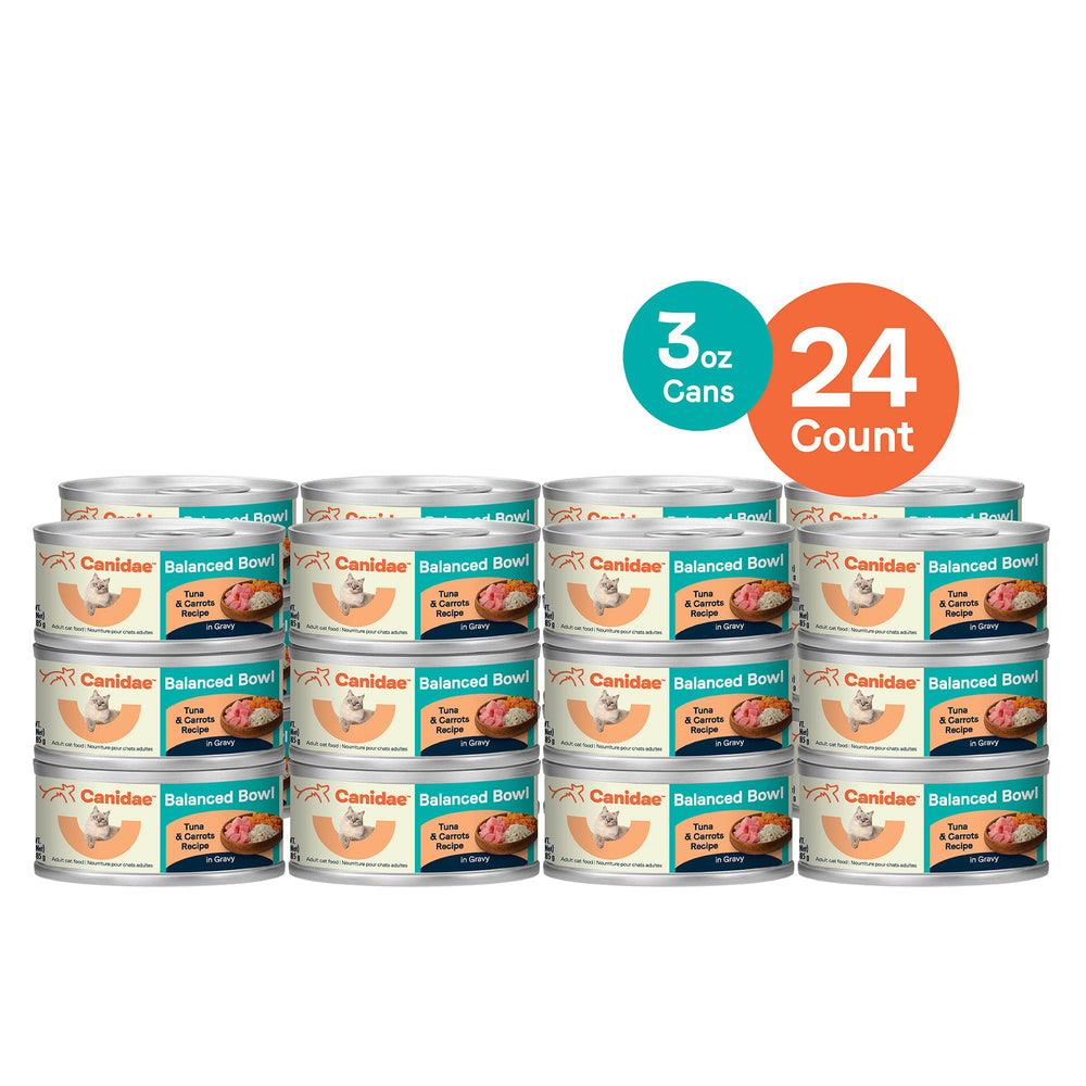 Canidae Balanced Bowl cans stored neatly for freshness in pantry or fridge.