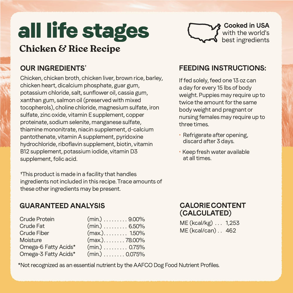 Canidae packaging showing chicken and rice formula, free from corn, wheat, and soy.