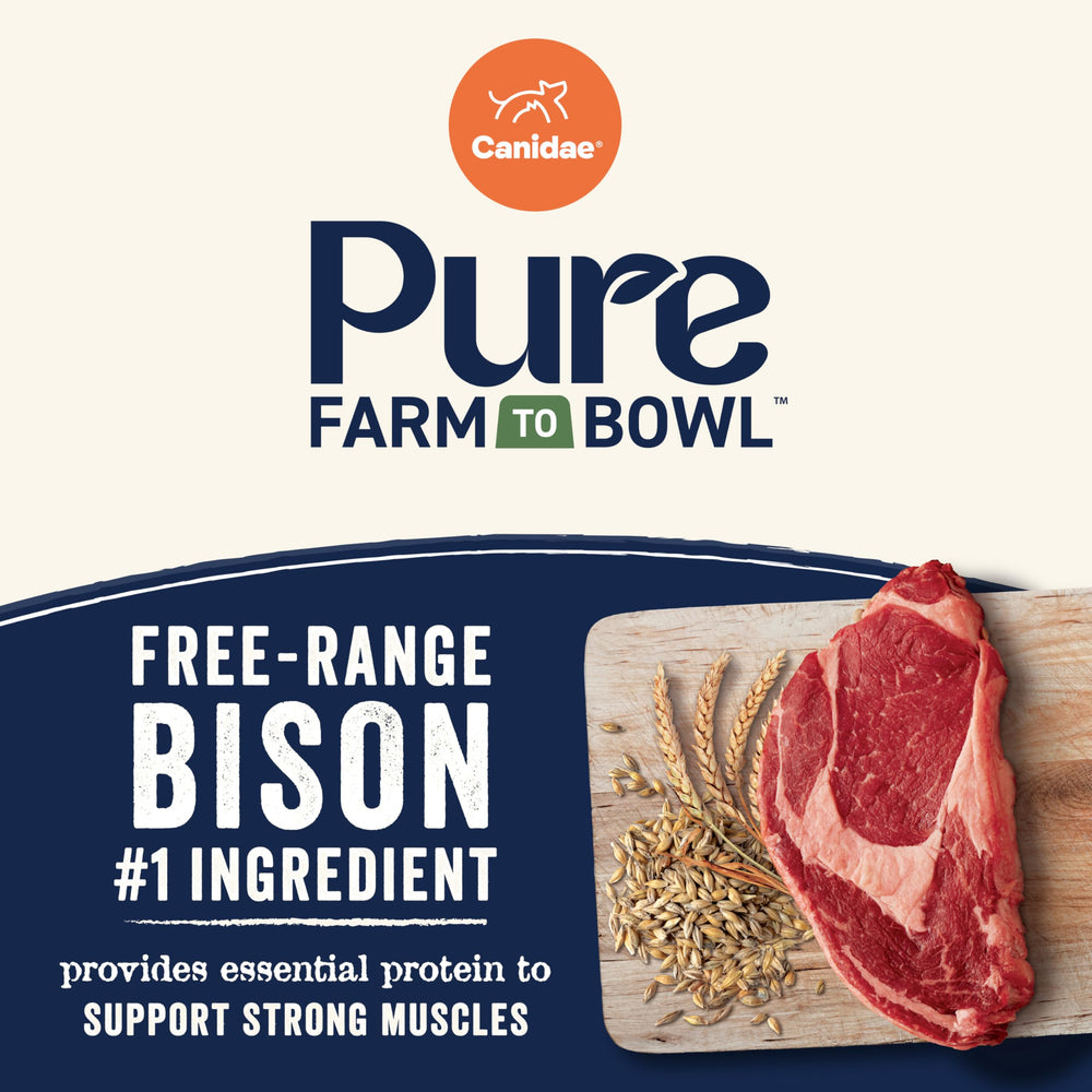 CANIDAE Pure Farm to Bowl dry kibble closeup shows grain-free formula