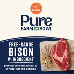 CANIDAE Pure Farm to Bowl dry kibble closeup shows grain-free formula