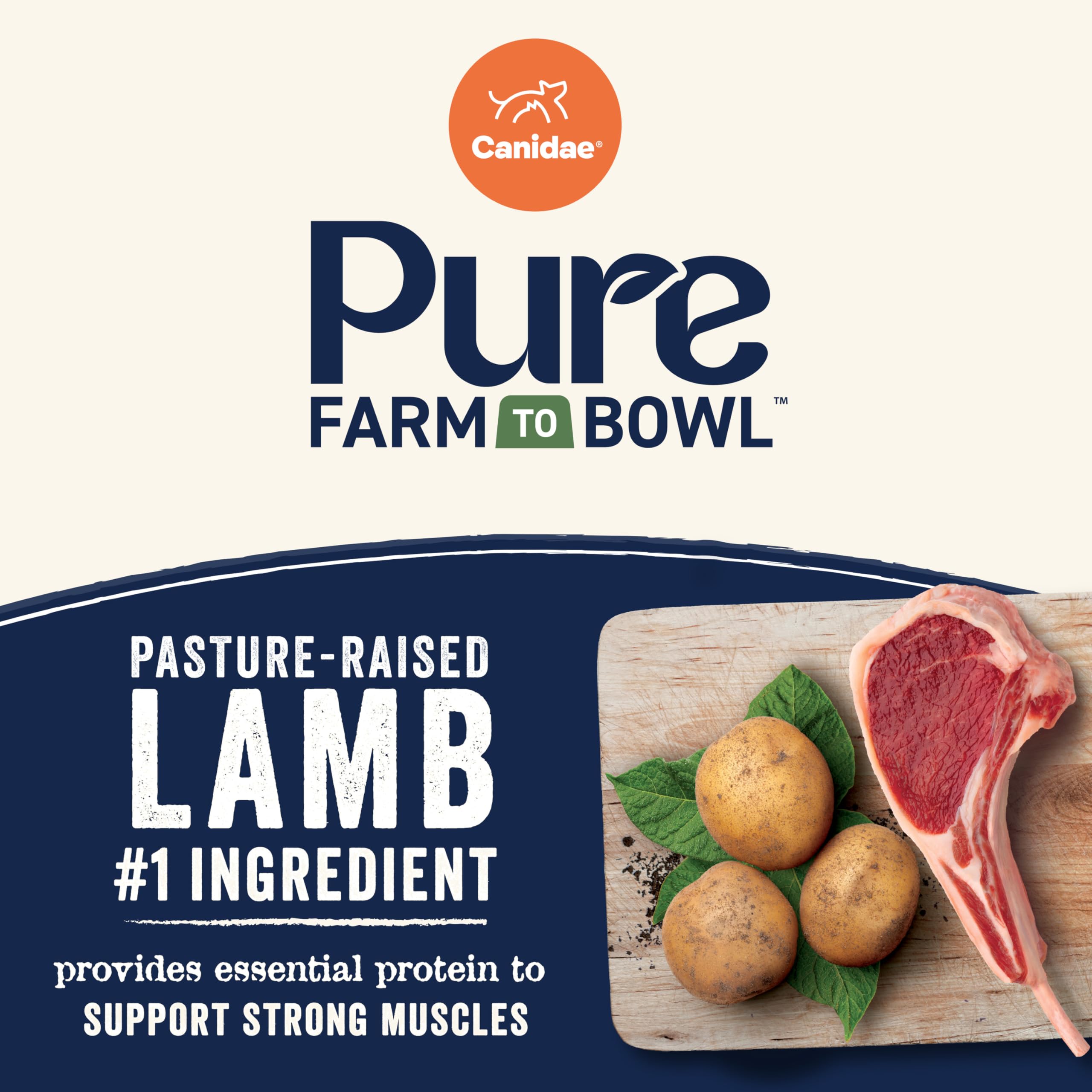 Canidae Pure Farm to Bowl bowl scene showing grain-free nourishment for dogs with dietary needs