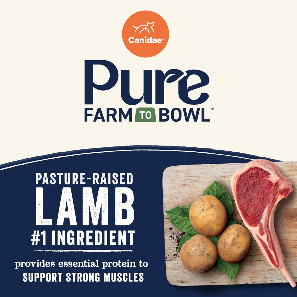 Canidae Pure Farm to Bowl bowl scene showing grain-free nourishment for dogs with dietary needs