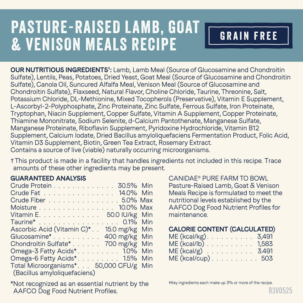 Canidae Pure Farm to Bowl kibble texture close-up reveals grain-free bites