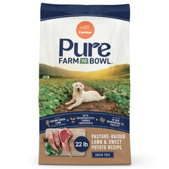 CANIDAE Pure Farm to Bowl lamb bag highlights pasture-raised protein for strong muscles.