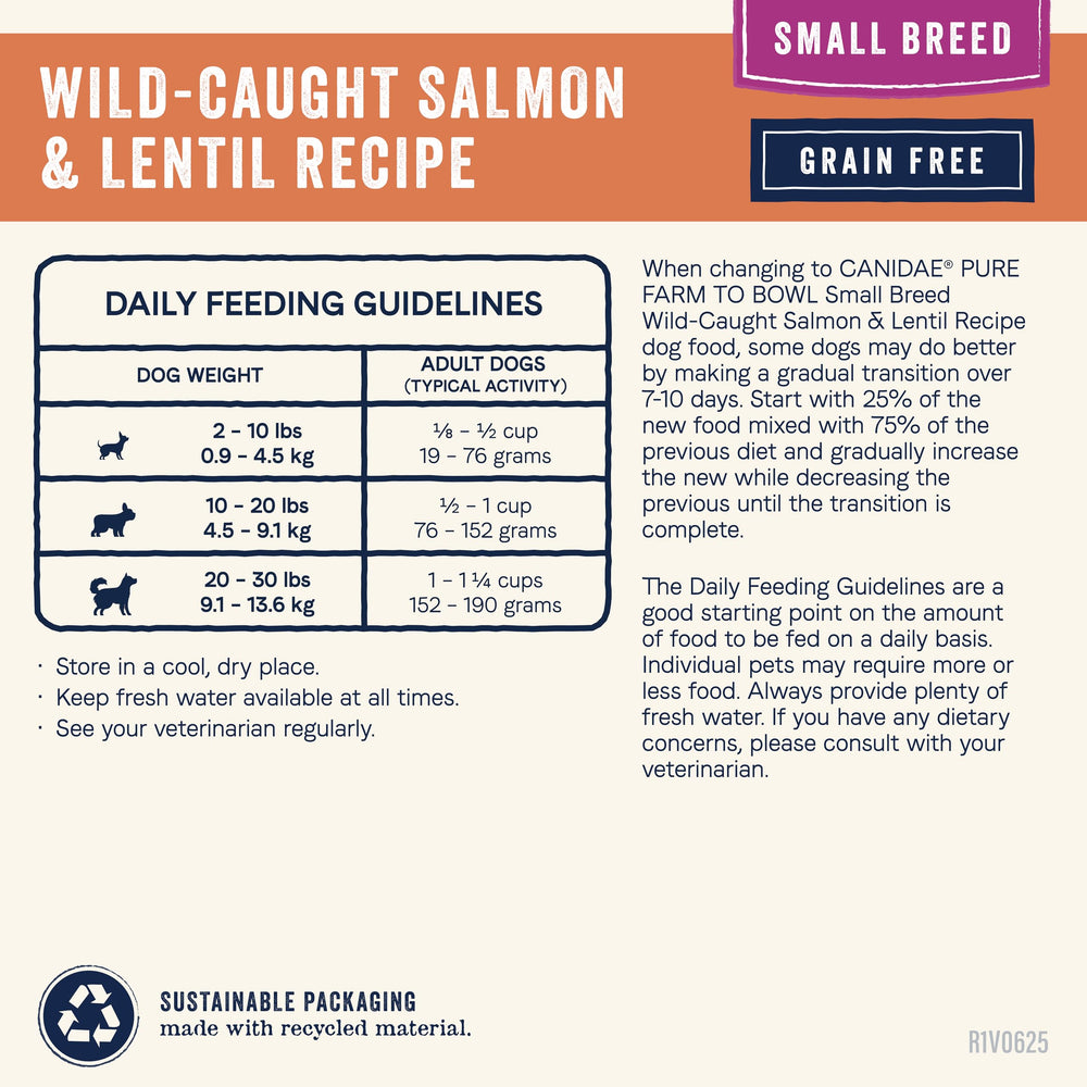 Close-up of salmon and lentil kibble pieces, Canidae Pure Farm To Bowl highlights omega-rich bites.