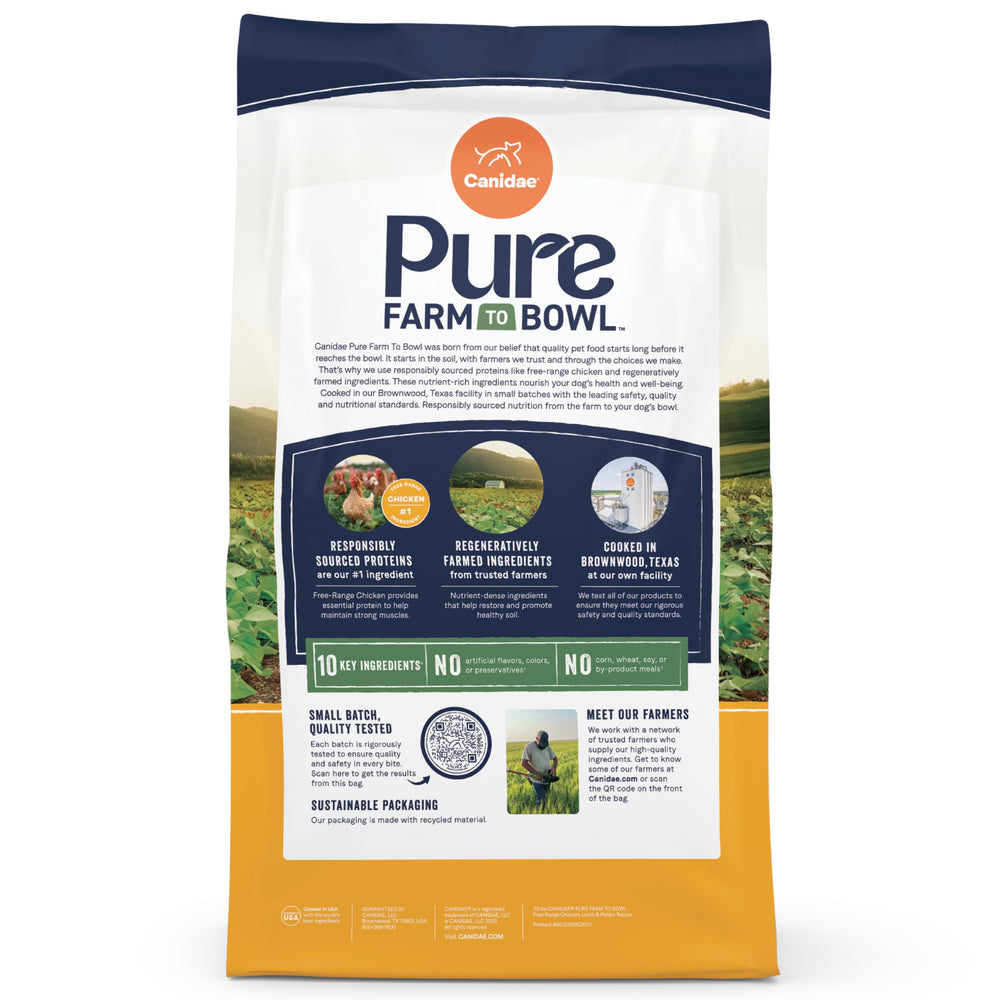 CANIDAE Pure Farm-to-Bowl packaging highlights commitment to quality.