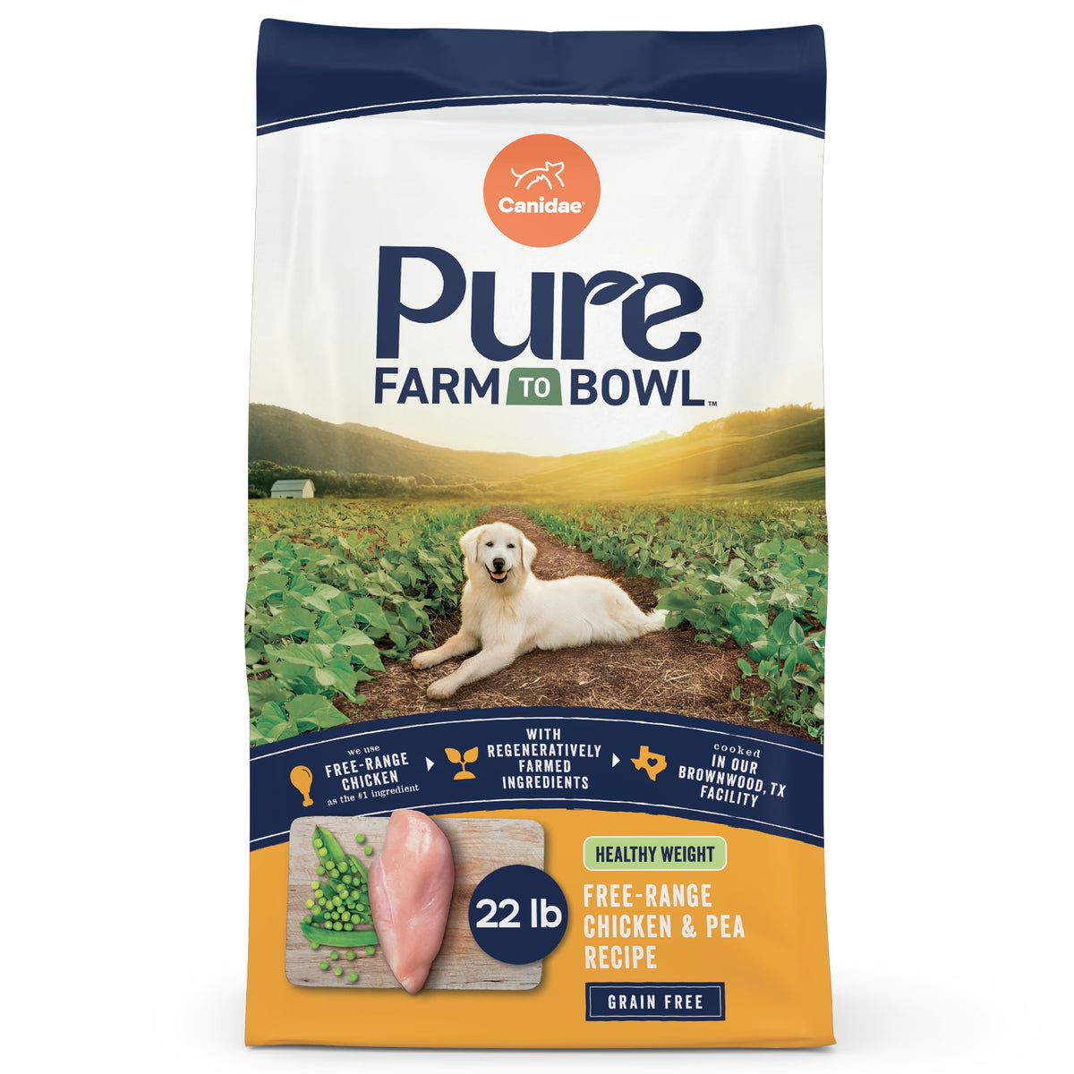 CANIDAE Pure free-range chicken kibble bowl, lean protein for healthy weight.
