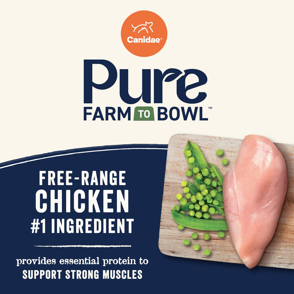 CANIDAE Pure lean protein kibble closeup, grain-free formula.