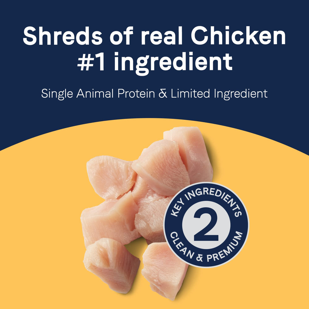 CANIDAE Pure Protein Topper close-up shows real chicken shreds for meals.
