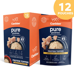 CANIDAE Pure Protein Topper poured over kibble adds protein and moisture for small dogs.