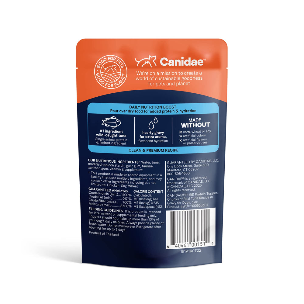 CANIDAE Pure Protein Topper Tuna chunks close up highlighting real protein