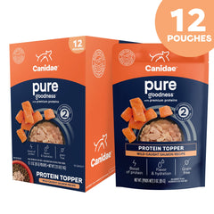 Canidae Pure Protein Topper Wild Salmon close-up highlights protein-rich nutrition.