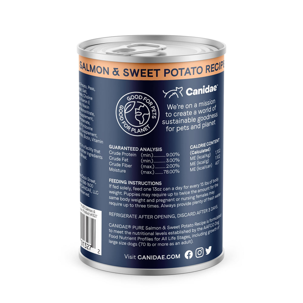 CANIDAE PURE real-salmon-first-ingredient close-up highlights high-quality protein.
