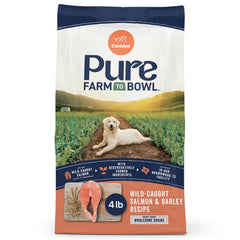 CANIDAE Pure Farm Salmon kibble closeup highlighting omega-3 for healthy skin.