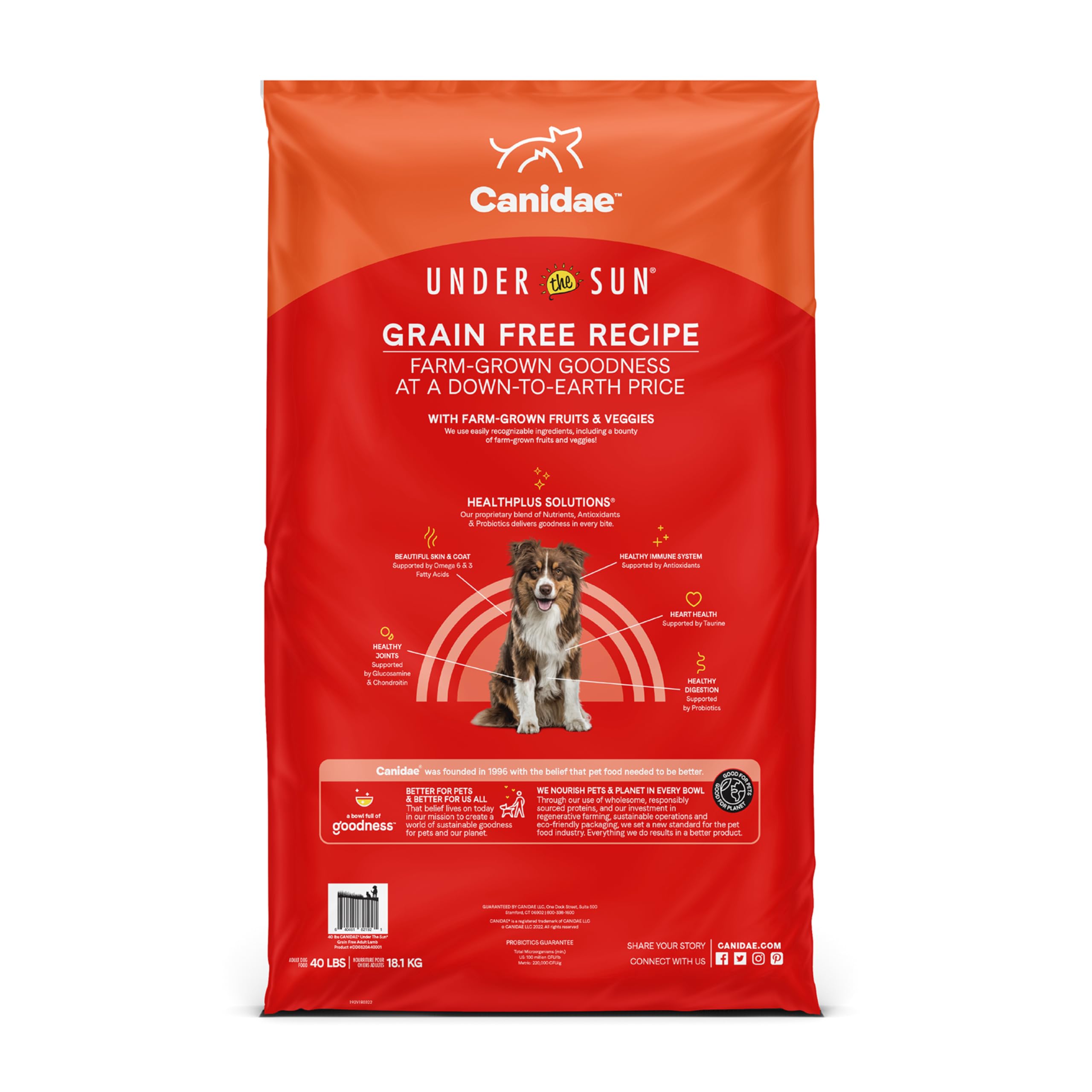 CANIDAE Under the Sun Lamb Recipe supports a healthy skin and coat.