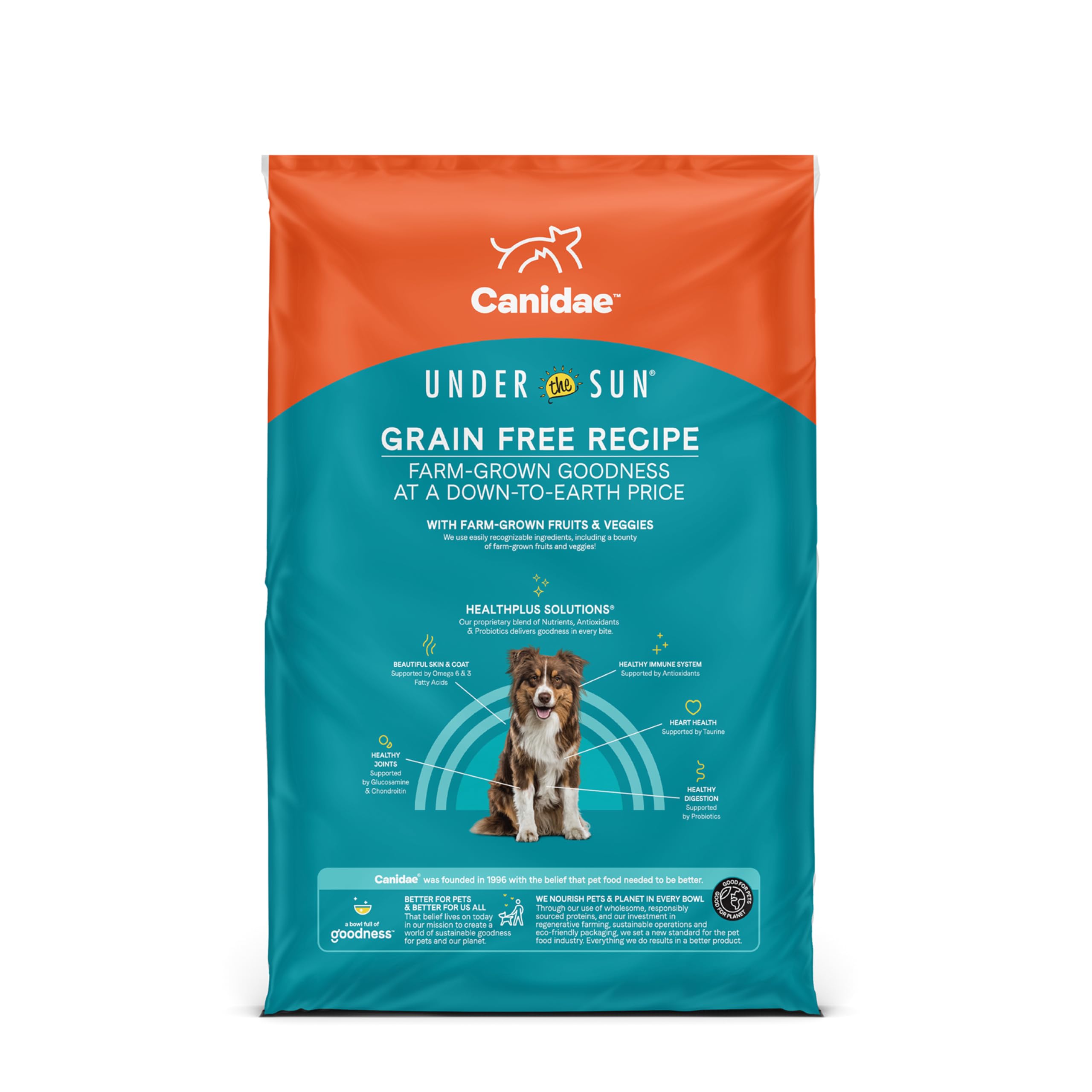 CANIDAE Under The Sun packaging visual highlights sustainable sourcing.