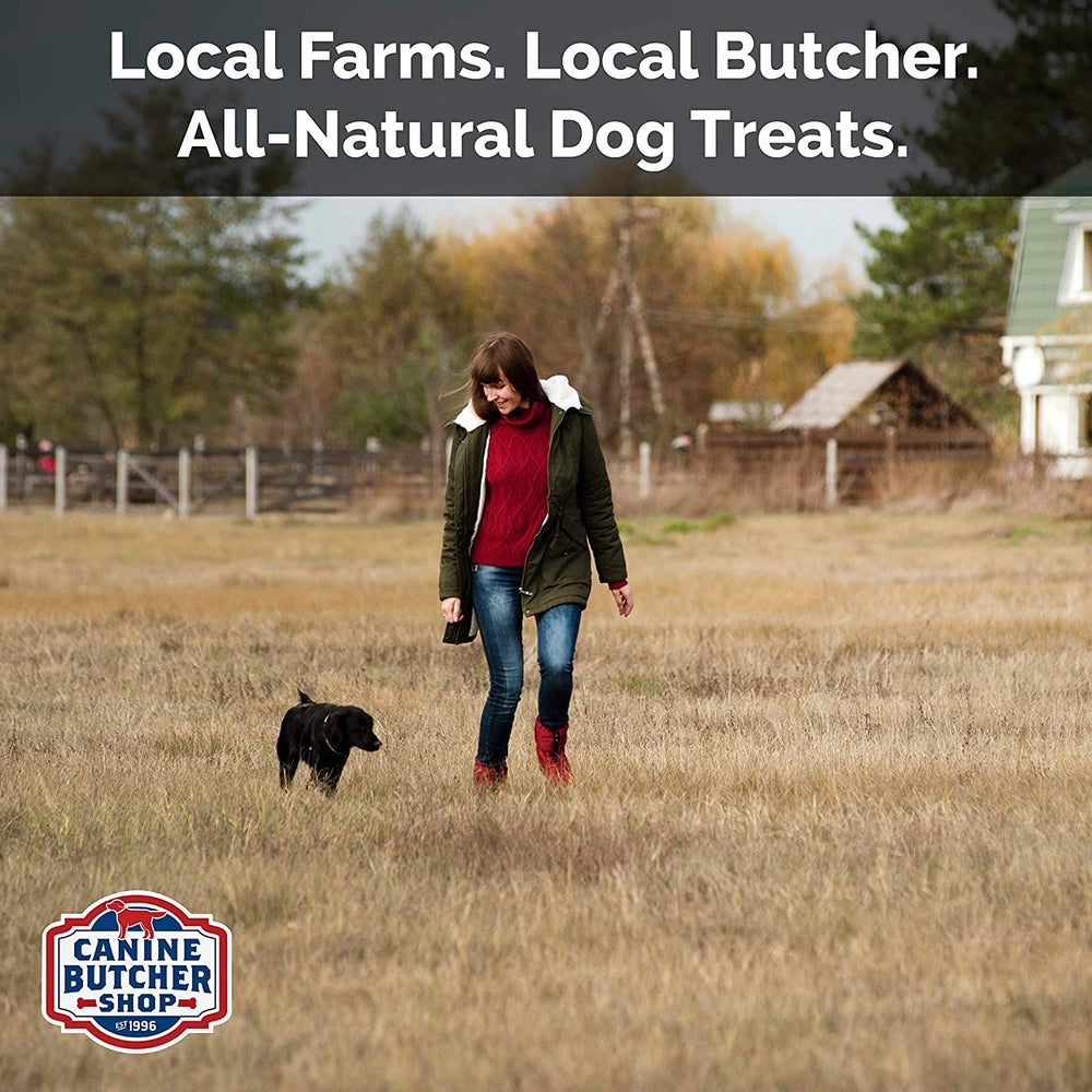 Canine Butcher Shop label shows natural glucosamine for joints.