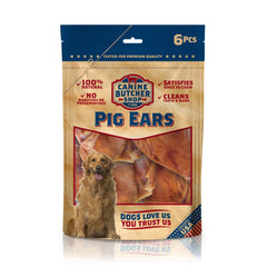 Canine Butcher Shop pig ears large USA 6-pack – long-lasting chew for big dogs.