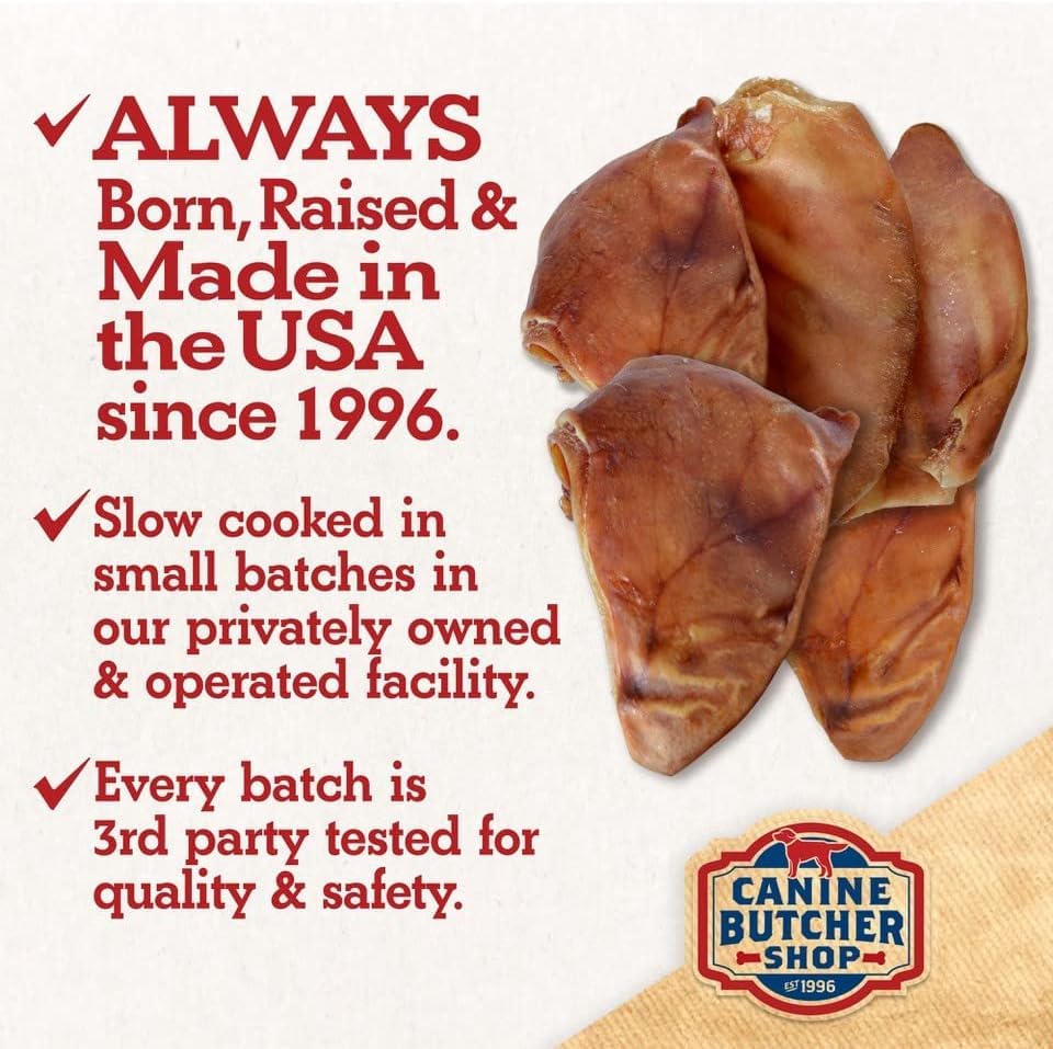 Canine Butcher Shop pig ears large USA – slow-cooked and naturally dried for better texture.