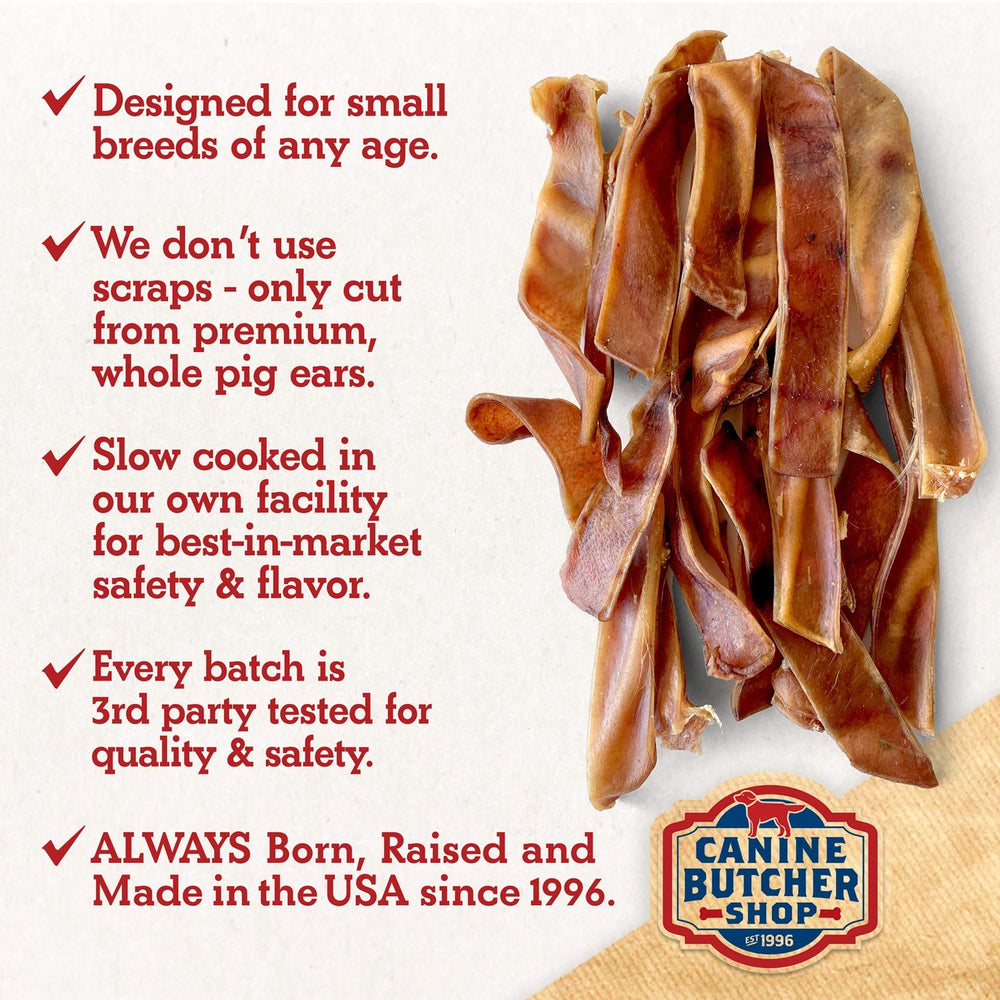 Canine Butcher Shop slow-cooked pig ear image shows safe digestible chewing experience