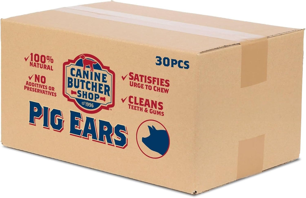Canine Butcher Shop pig ears for dogs – USA-made natural chew texture.
