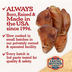 Canine Butcher Shop USA-sourced pig ears offer a natural chew.