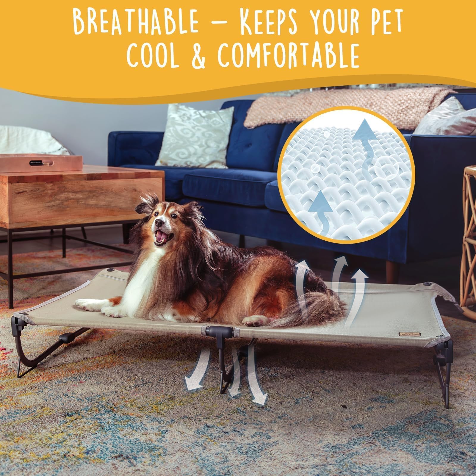 CANINE CANYON Daisy Cot chew-proof and water-resistant fabric resists messes.
