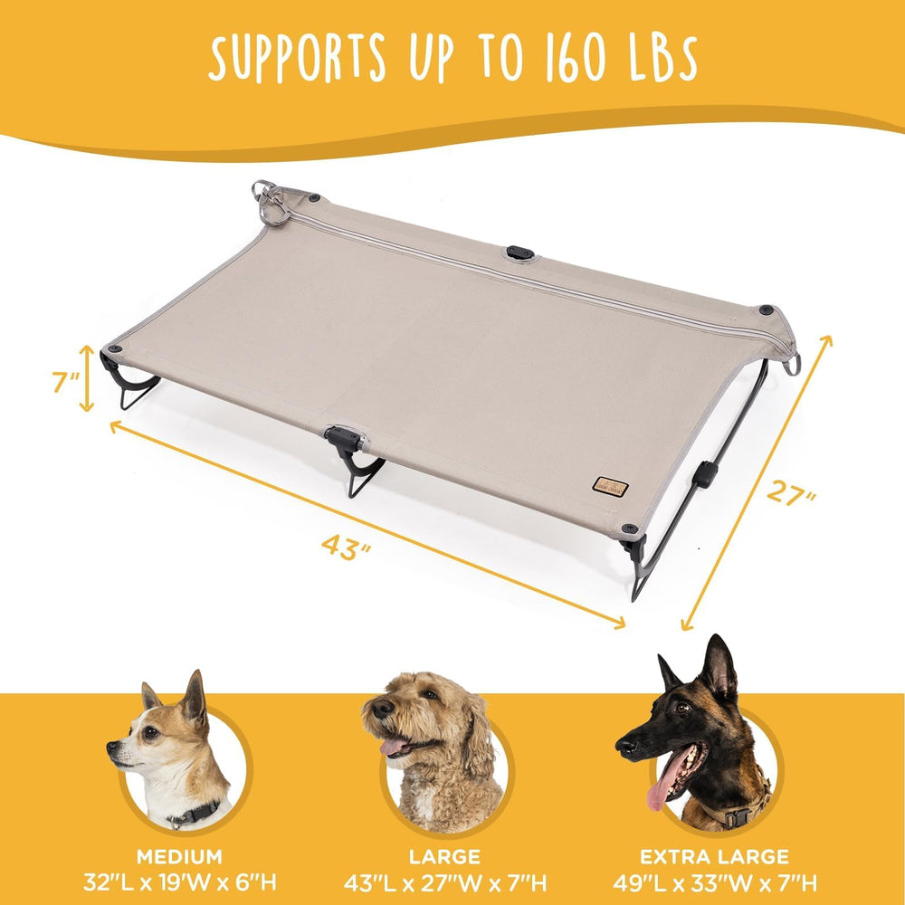 CANINE CANYON Daisy Cot folds flat for easy storage and transport.