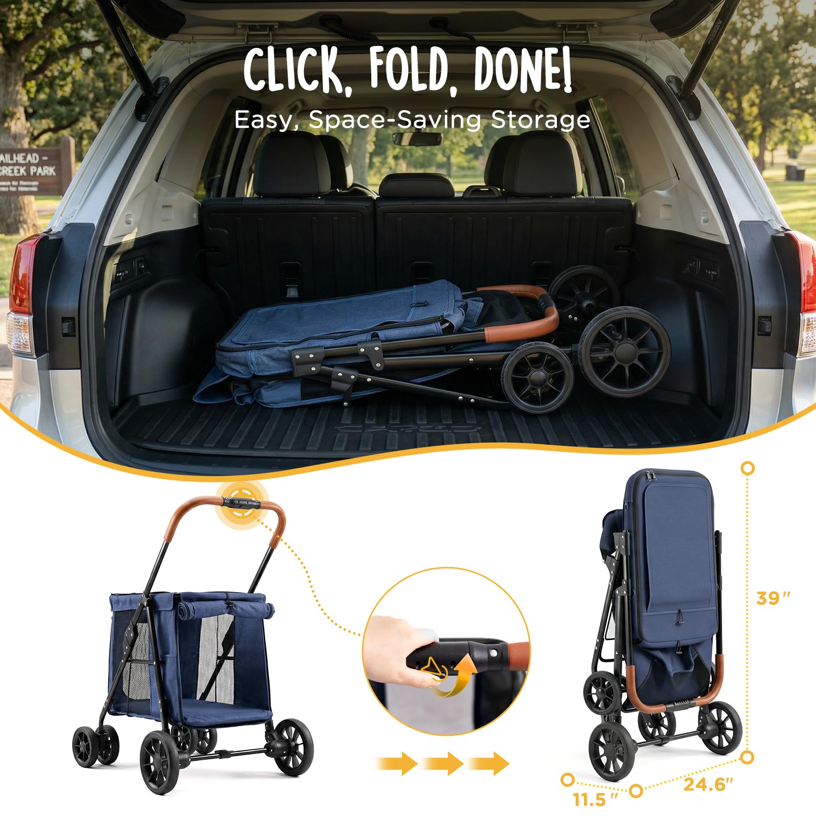 CANINE CANYON Scout one-button fold for quick collapse.