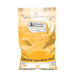 Canine Caviar Open Meadow lamb bag front shows limited-ingredient formula for dogs