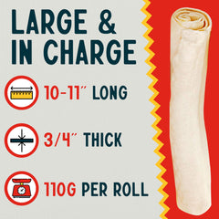 Canine Chews 20-pack rawhide chews deliver bulk value for big dogs.