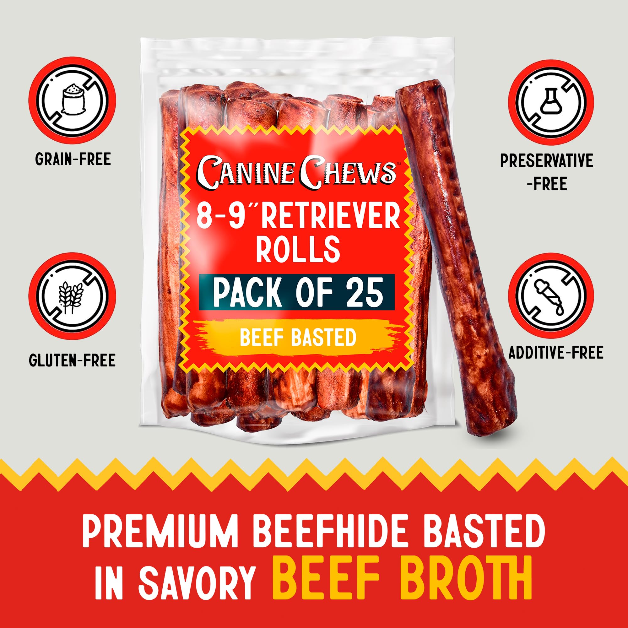 Canine Chews beef-basted rolls help reward dogs during training and playtime.