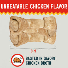 Beef hide bone dipped in chicken flavor for palatability
