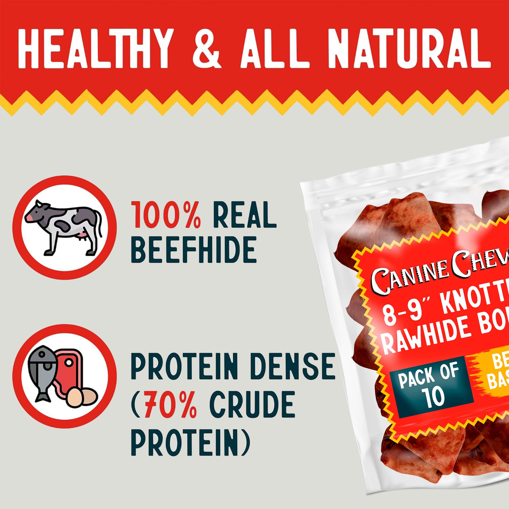 Canine Chews knotted design rawhide bone promotes extended chewing fun