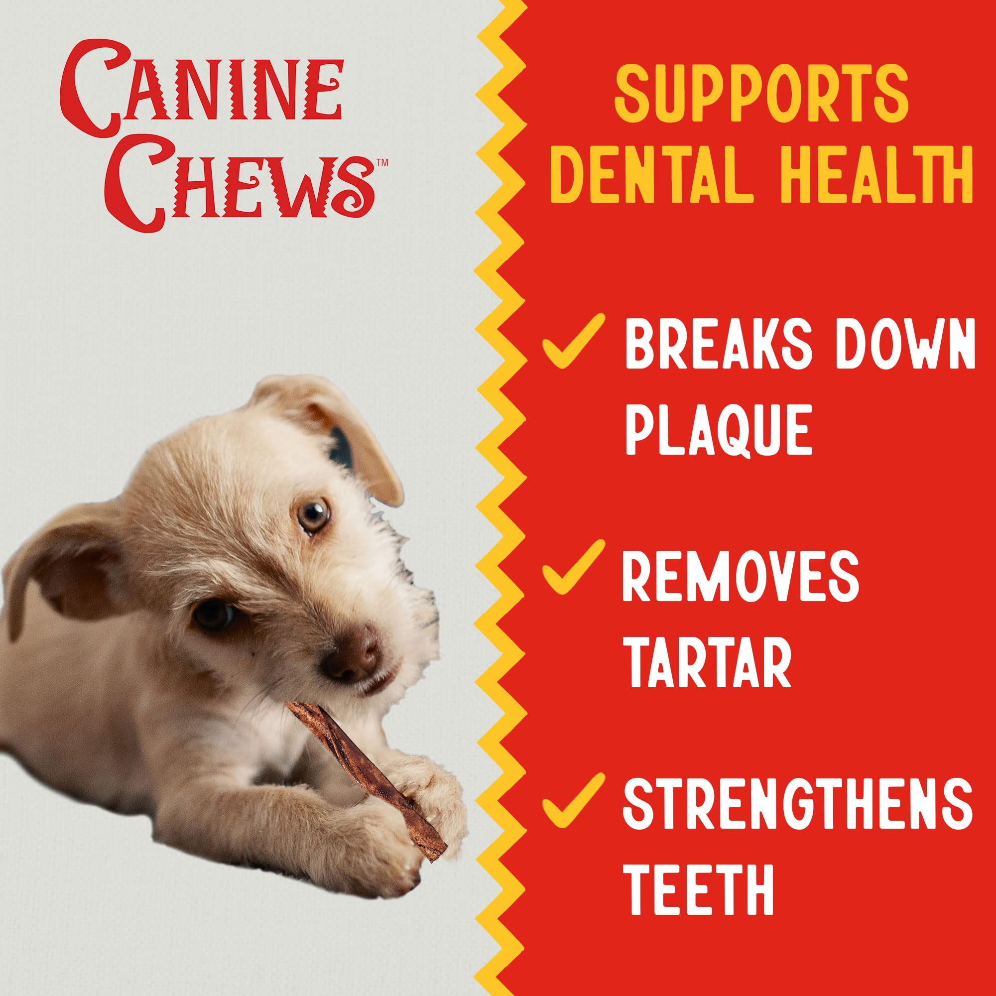 Canine Chews all-natural beef hide ingredients emphasize quality and natural sourcing.