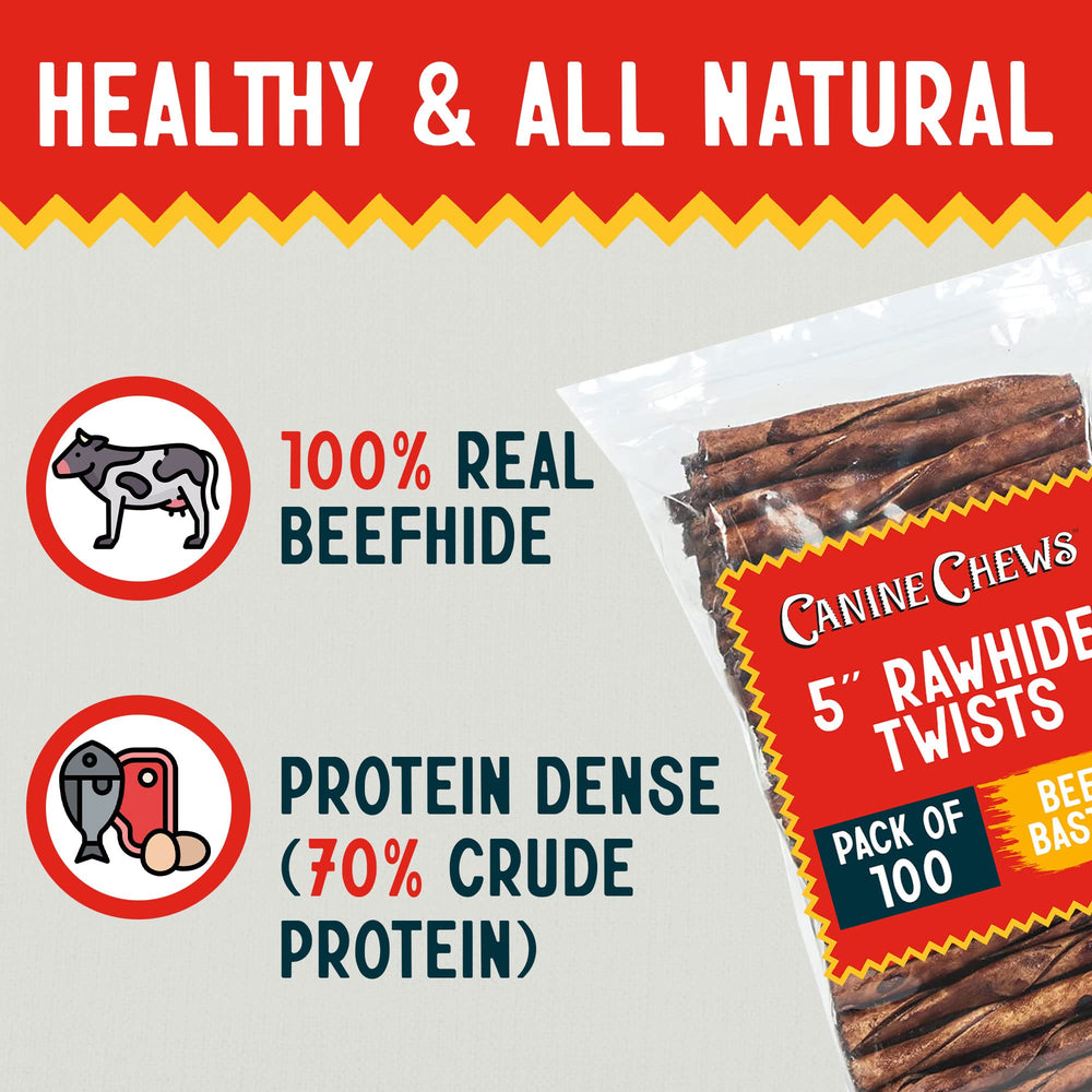 Canine Chews rawhide twist demonstrates potential dental-cleaning support as dogs gnaw.