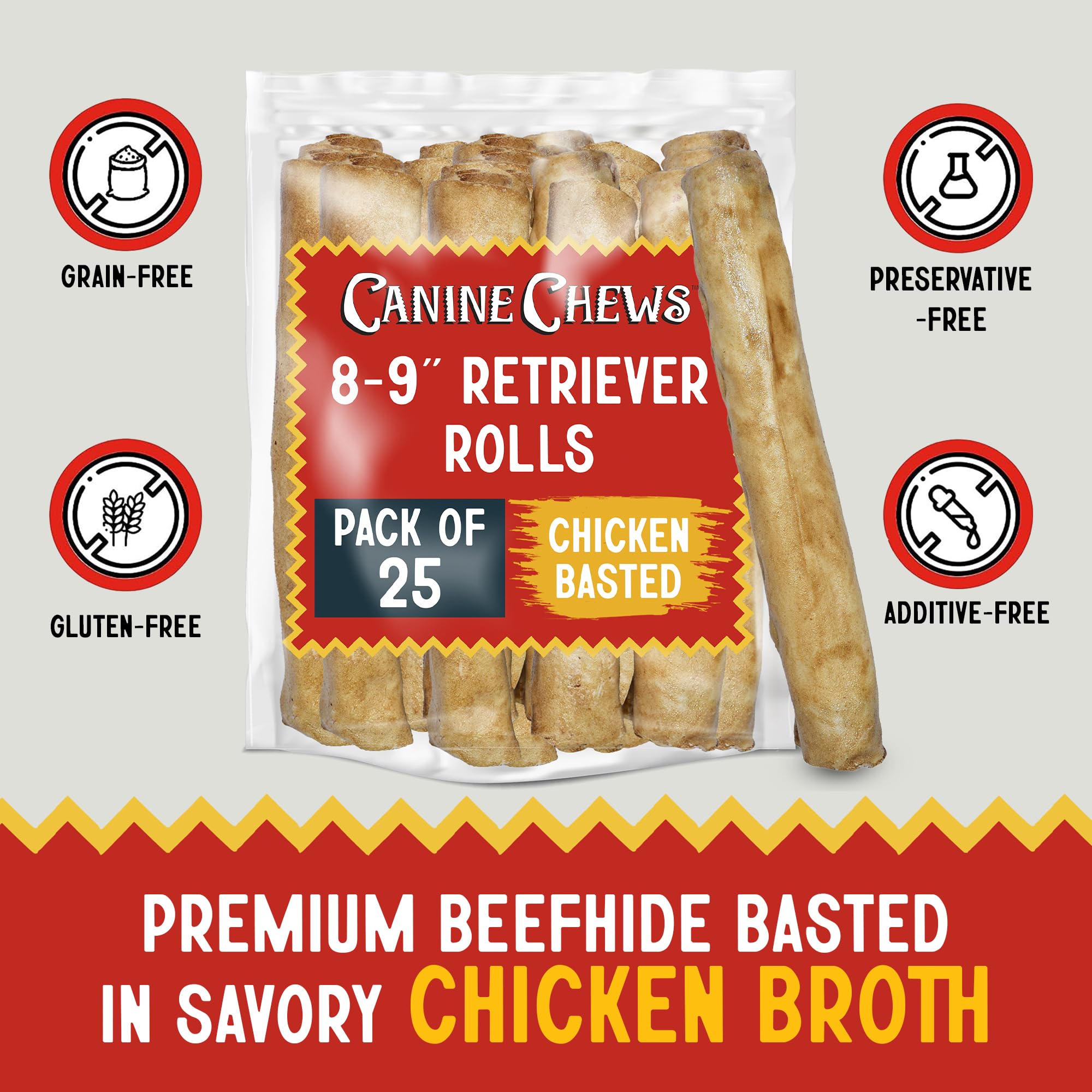 Close-up of Canine Chews Retriever Rolls rawhide texture.