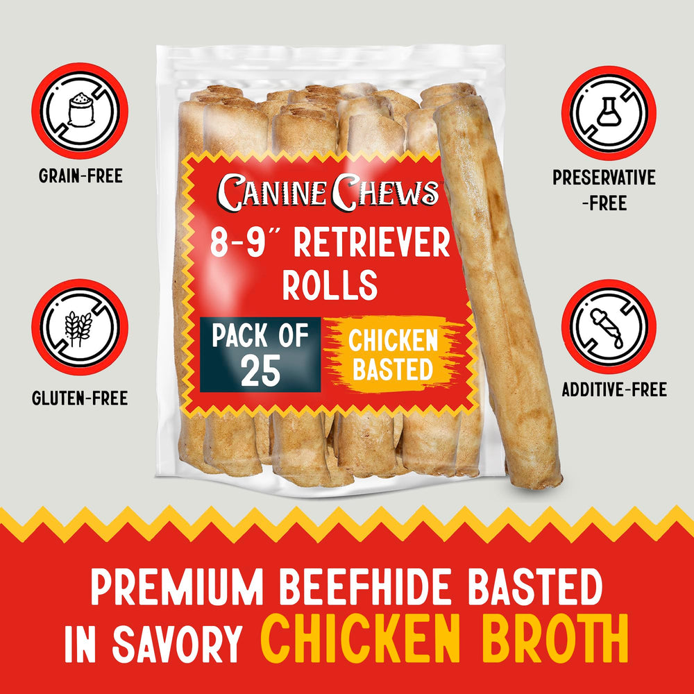 Close-up of Canine Chews Retriever Rolls rawhide texture.