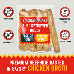 Close-up of Canine Chews Retriever Rolls rawhide texture.