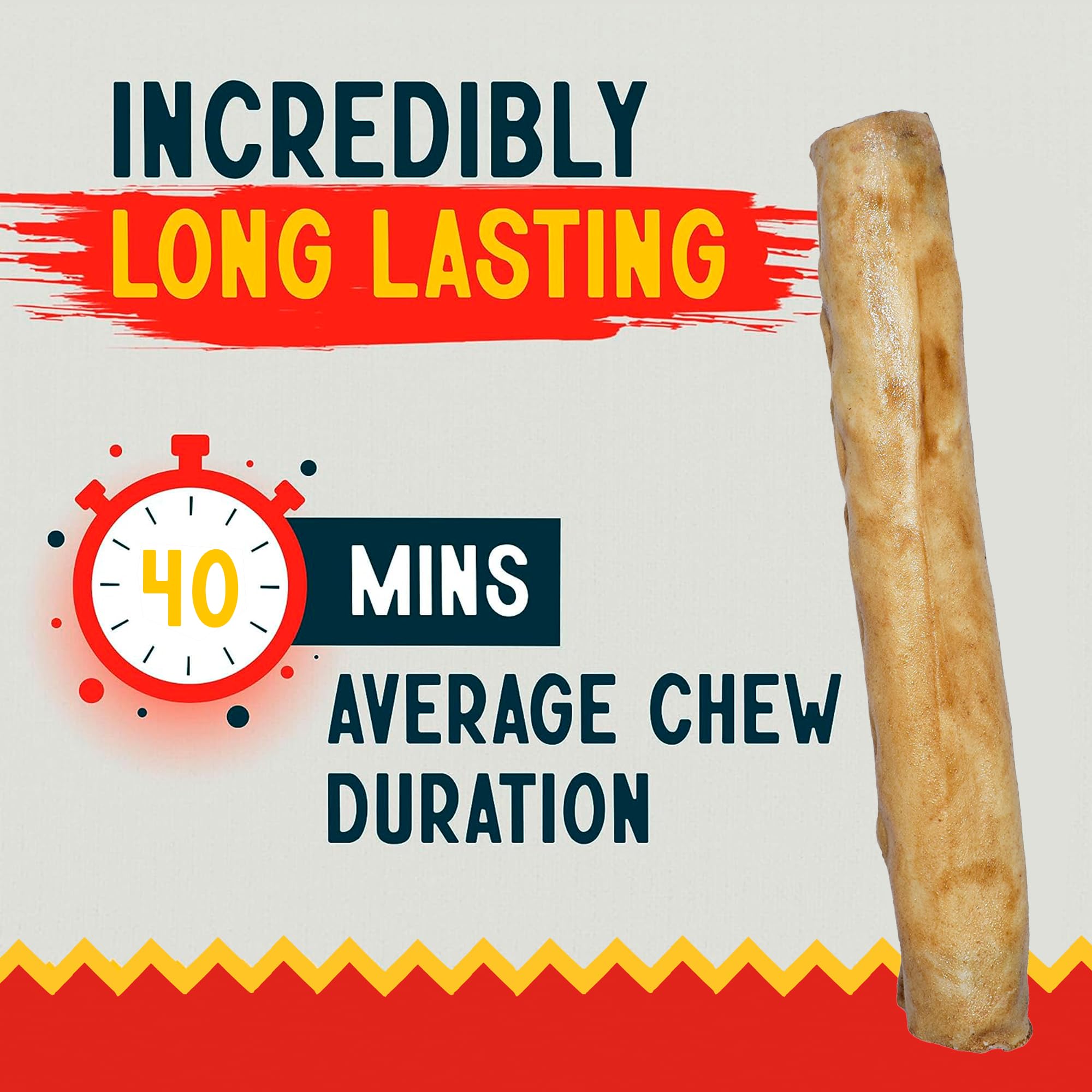 Natural beefhide base in Retriever Rolls for a sturdy chew.