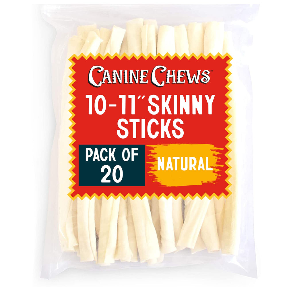 Canine Chews skinny rawhide stick roll 10-11 inch for small and medium dogs, long-lasting chew.