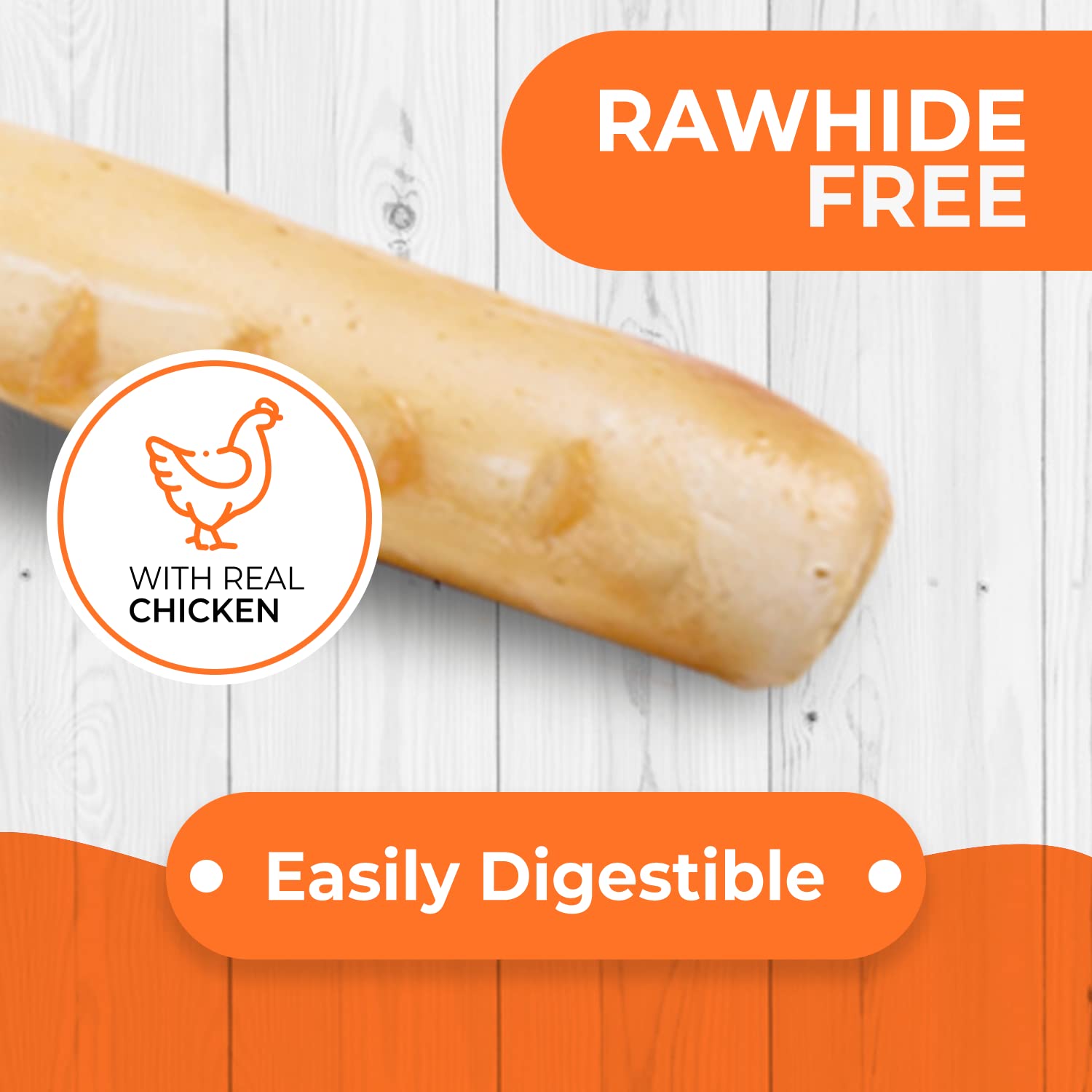 Canine Naturals rawhide-free close-up shows digestible chicken chew