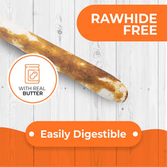 Canine Naturals Peanut Butter Chew 5 inch stick close-up reveals peanut butter coating.