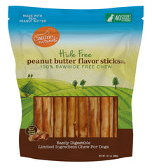 Canine Naturals Peanut Butter Chew outer-pack shows rawhide-free packaging for safer chewing.