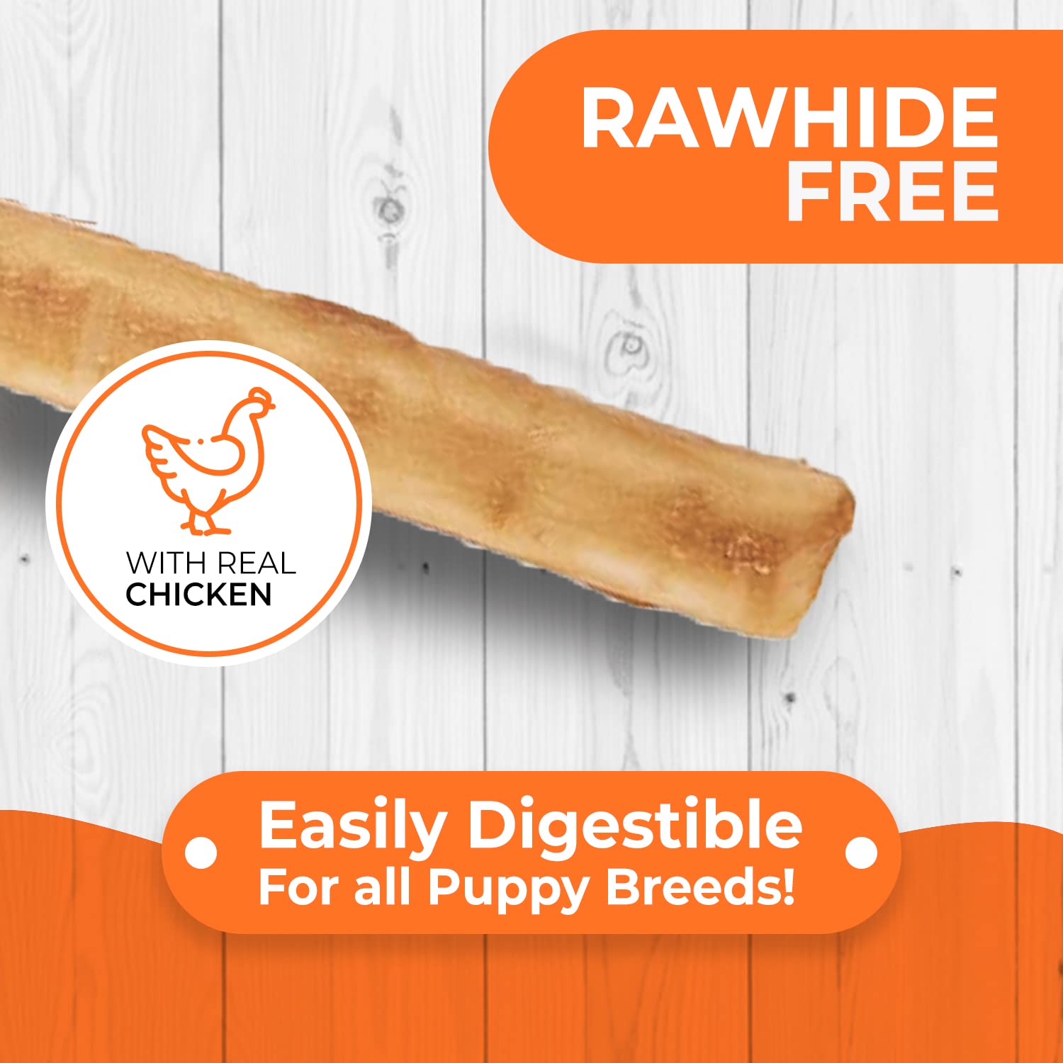 Canine Naturals rawhide-free chew shown as a safe chewing option.