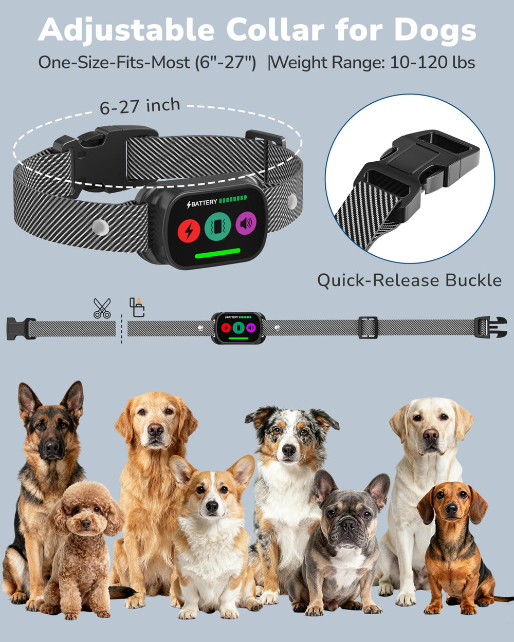 Canivix collar fits 6-27 inch necks for medium to large dogs.